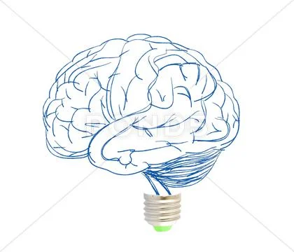 Sketch style illustration of a human brain having an idea Stock Illustration