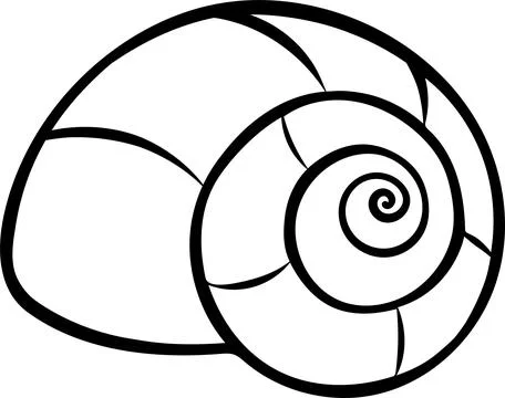 Sketch style spiral seashell in simple black and white line art, doodle ill.. Stock Illustration