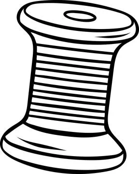 Sketch style thread spool in simple black and white line art. Knitting acce.. Stock Illustration