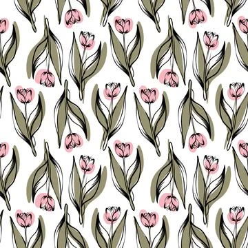 Sketch-style tulip pattern, on white background for unique packaging designs and Stock Illustration