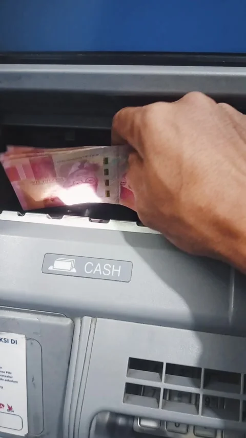 Sketch is taking money from inside an ATM machine, Indonesian rupiah currency 動画素材 310545964