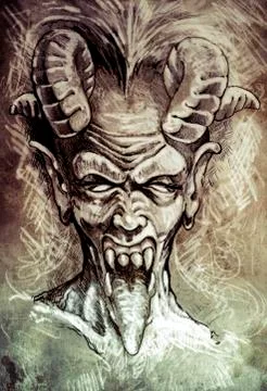 Sketch of tattoo art, devil head, gothic, vintage style Stock Illustration