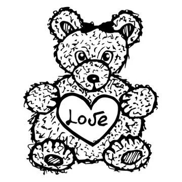 Sketch of a teddy bear. Vector illustration of a baby teddy bear. Stock Illustration