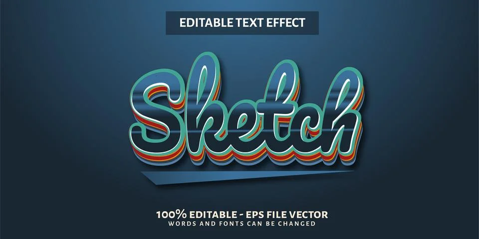 Sketch Text Effect, Editable text style effect with 3D effect theme. Stock Illustration