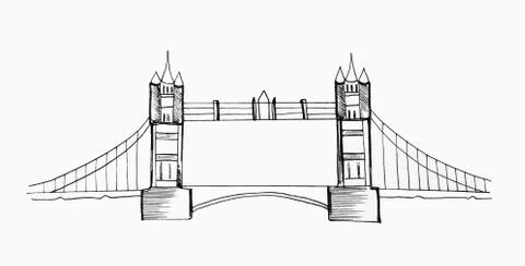 Sketch of Tower Bridge on a white background. Stock Illustration