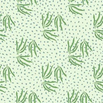 Sketch tropical leaves semless pattern. Tropic leaf on dots background. Illustrazione stock