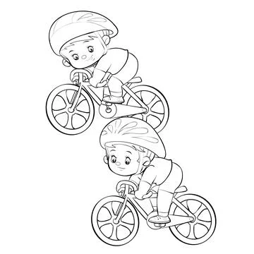 Sketch, two cyclists take part in a competition, isolated object on white bac イラスト素材