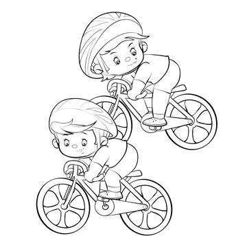 Sketch, two cyclists take part in a competition, isolated object on white bac イラスト素材