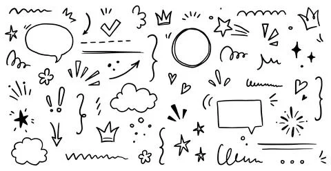 Sketch underline, emphasis, arrow shape set. Hand drawn brush stroke, highlight 스톡 일러스트