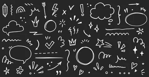 Sketch underline, emphasis, arrow shape set. Hand drawn brush stroke, highlight Illustrazione stock
