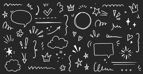 Sketch underline, emphasis, arrow shape set. Hand drawn brush stroke, highlight Stock Illustration