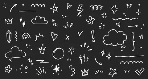 Sketch underline, emphasis, arrow shape set. Hand drawn brush stroke, highlight Stock Illustration