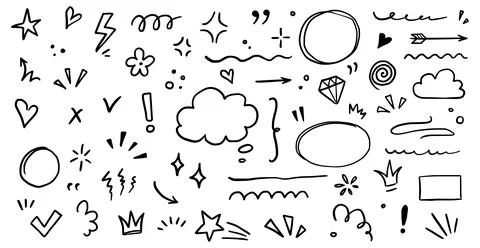 Sketch underline, emphasis, arrow shape set. Hand drawn brush stroke, highlight Stock Illustration