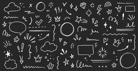 Sketch underline, emphasis, arrow shape set. Hand drawn brush stroke, highlight Stock Illustration