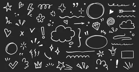 Sketch underline, emphasis, arrow shape set. Hand drawn brush stroke, highlight Stock Illustration