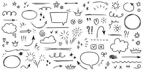 Sketch underline, emphasis, arrow shape set. Hand drawn brush stroke, highlight Stock Illustration