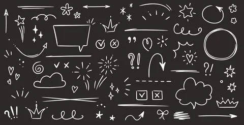 Sketch underline, emphasis, arrow shape set on chalkboard background. Hand drawn Stock Illustration