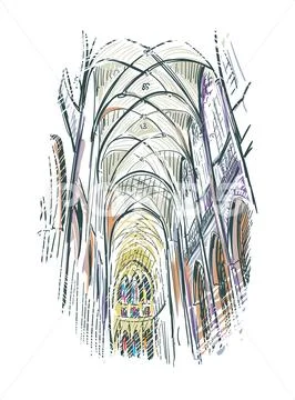 Sketch vector illustration european view church indoor Stock Illustration