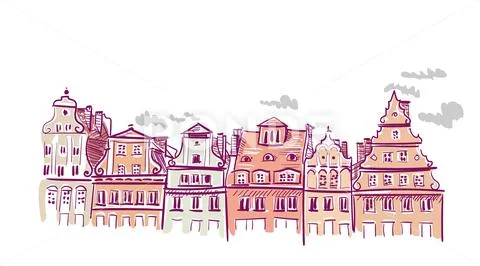 Sketch vector illustration european view wroclaw buildings Stock Illustration