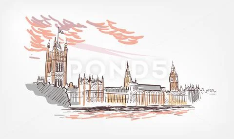Sketch vector illustration London line watercolor colorful Stock Illustration