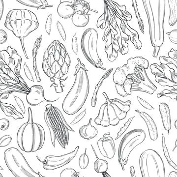 Sketch vegetables. Vector  pattern. Stock Illustration