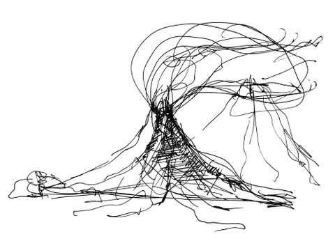 Sketch of volcano Stock Illustration