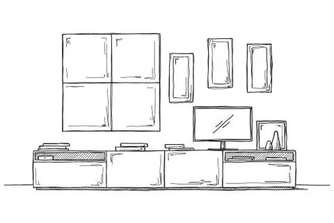 Sketch the wall under the TV. Vector Stock Illustration