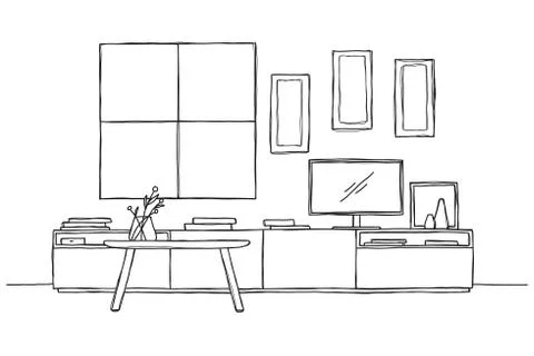 Sketch the wall under the TV. Vector Stock Illustration