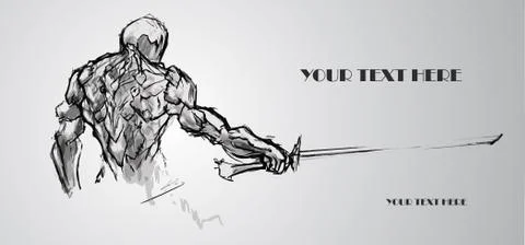 Sketch warrior. vector illustration with place for your text. Stock Illustration