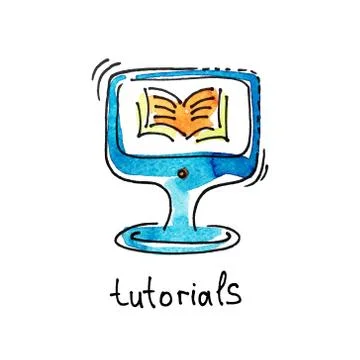 Sketch watercolor icon of tutorials, distance education and onli Illustrazione stock