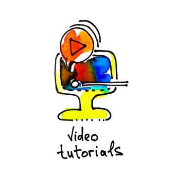 Sketch watercolor icon of video tutorials, distance education an イラスト素材