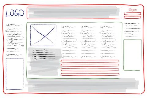 Sketch of website planning and design, illustration Illustrazione stock