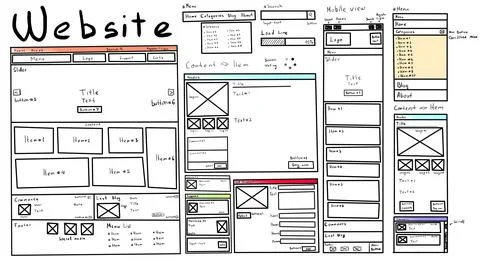Sketch of website planning and design, illustration Illustrazione stock