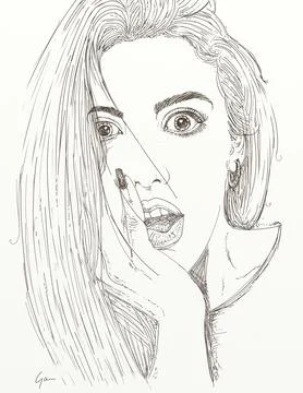 Sketch of a woman's face on a white background. Stock Illustration