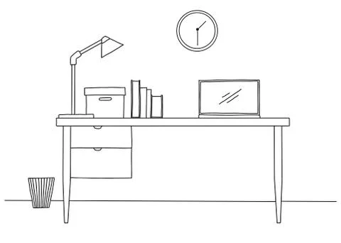 Sketch the workplace in front of the computer. Vector Stock Illustration