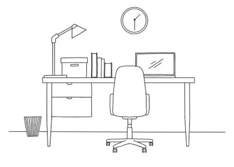 Sketch the workplace in front of the computer. Vector Stock Illustration