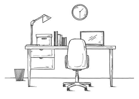 Sketch the workplace in front of the computer. Vector イラスト素材