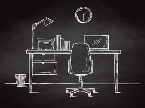 Sketch the workplace in front of the computer. Vector イラスト素材