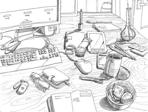 Sketch of a workplace Stock Illustration
