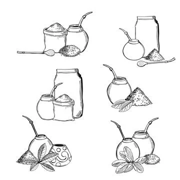 Sketch yerba mate set. Stock Illustration