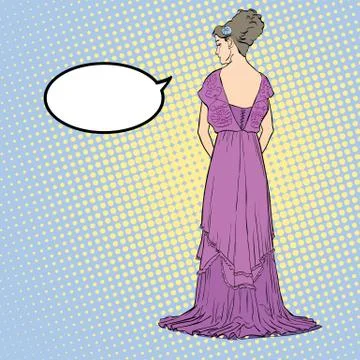 The sketch with the young graceful model. Back view of the dress. Long evening Stock Illustration