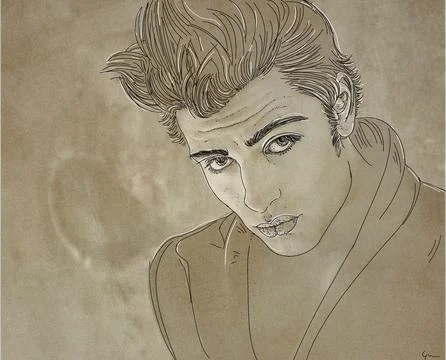 Sketch of a young man with a serious expression on his face Stock Illustration