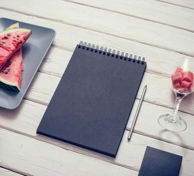 Sketchbook on kitchen table 写真素材