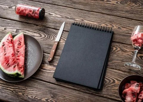 Sketchbook on kitchen table Stock Photos