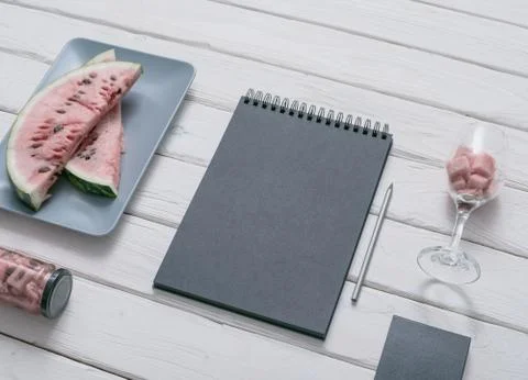 Sketchbook on kitchen table 库存照片