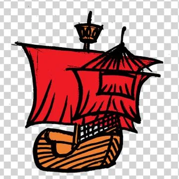 Sketche of ship with RED sails Stock Illustration
