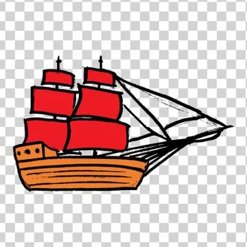 Sketche of ship with RED sails Stock Illustration
