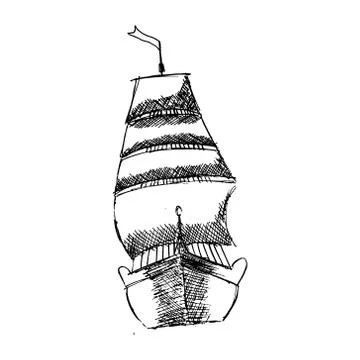 Sketche of ship with sails Stock Illustration