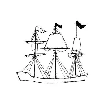 Sketche of ship with sails Stock Illustration