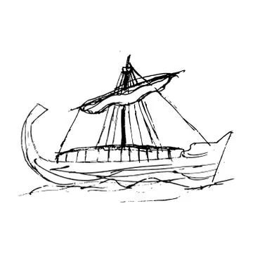 Sketche of ship with sails Stock Illustration
